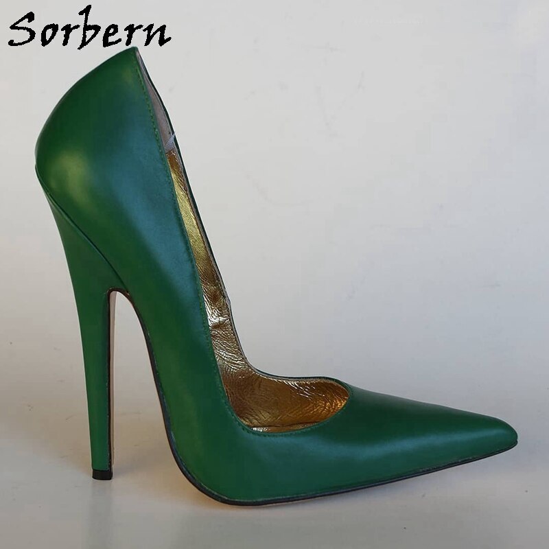Sorbern Women High Heel Pump Dress Shoes Pointed Toe Slip On Party Heels 16Cm Stilettos Real Leather Shoe 14Cm Custom Colors