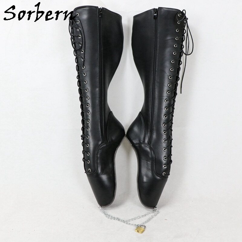 Sorbern Sexy Fetish Boots Heelless Ballet Shoe With Chain Lockable Boots Ladies Crossdressing Unisex Booties Custom Shoes Big
