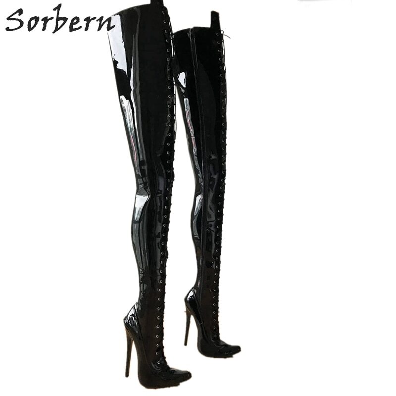 Sorbern Sexy 18Cm High Heel Women Pump Fetish Shoes Pointed Toe Ankle Strap Lace Up Black Pumps Unisex Designer Heels Ladies