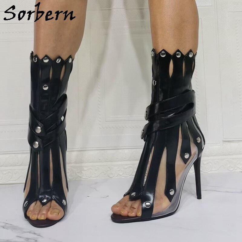 Sorbern Fashion Women Boots Spring 2020 New Custom Colors Transparent Pvc See Through Ladies Shoes High Heel Stilettos