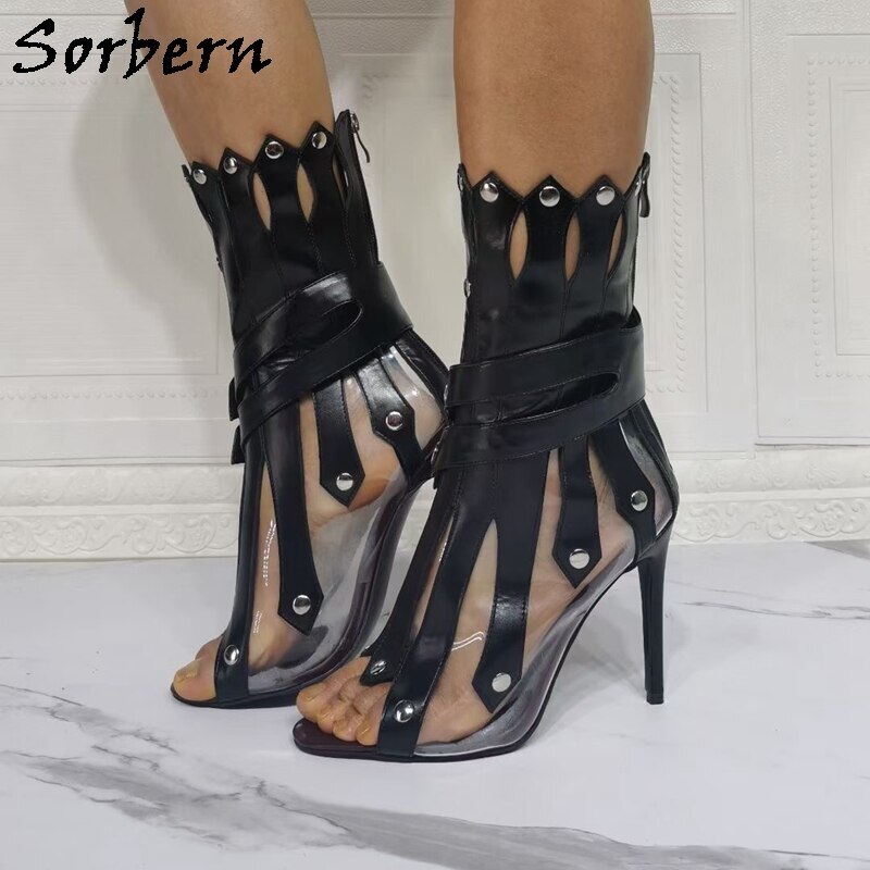 Sorbern Fashion Women Boots Spring 2020 New Custom Colors Transparent Pvc See Through Ladies Shoes High Heel Stilettos