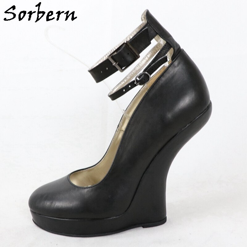 Sorbern Platform Women Shoes Without Heels Ankle Strap Heelless Shoe Sexy Fetish High Heel Shoe Drag Queen Cosplay Wedge Heels