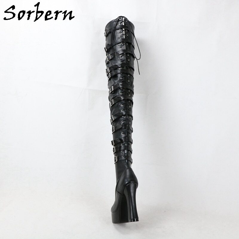 Sorbern Custom Crotch High Boots Women Chunky High Heels Platform Double 12 Straps Shoes Punk Style Boots Long Sexy Fetish Boot