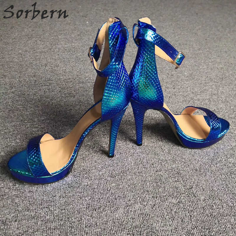 Sorbern Snakeskin Summer 2019 Women Sandals Holographic Heels Women Platform Shoes Custom Colors Sexy Heels Ankle Strap New