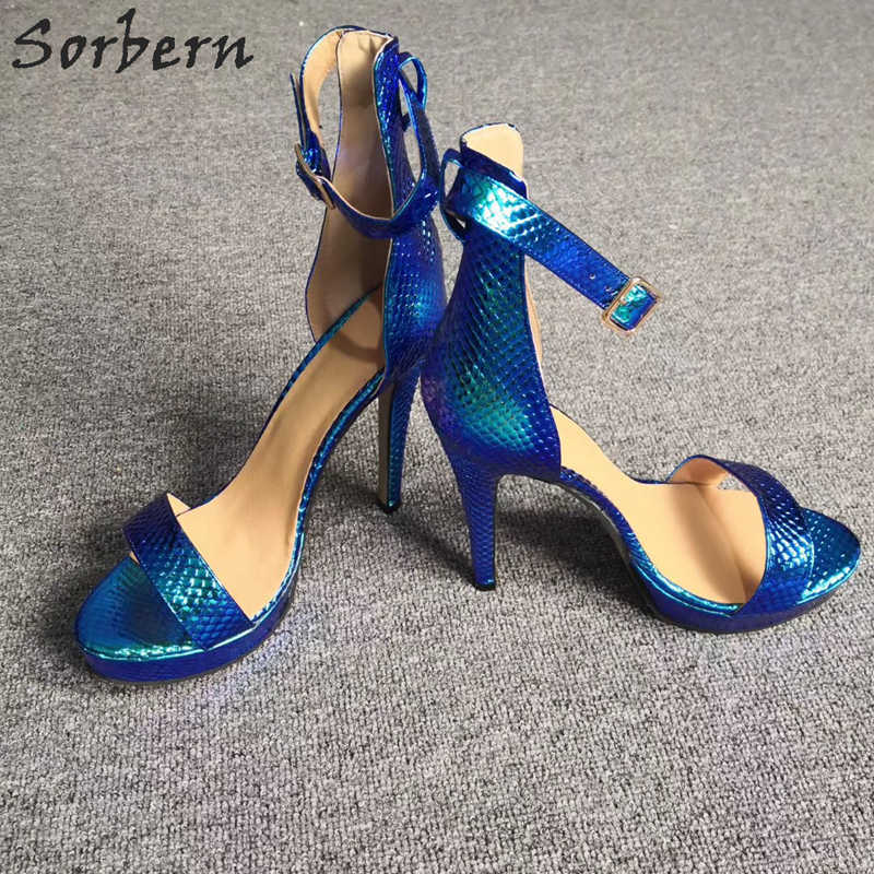 Sorbern Snakeskin Summer 2019 Women Sandals Holographic Heels Women Platform Shoes Custom Colors Sexy Heels Ankle Strap New