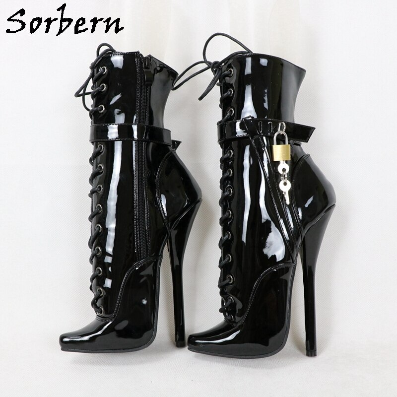 Sorbern Patent Women Booties Ballet High Heel Stilettos Sexy Fetish Shoes Lockable Zipper Ankle Boots Lace Up Custom Colors