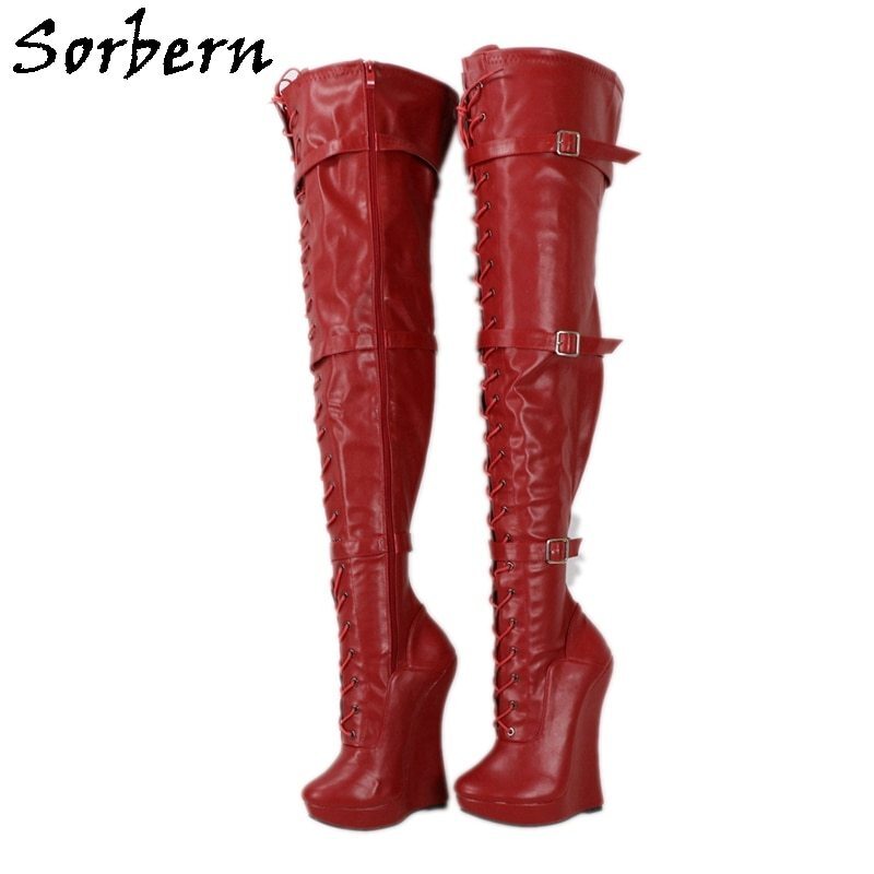 Sorbern Hard Shaft Boots Crotch Thigh High Women Thick Platform Heelless Lockable Zipper 