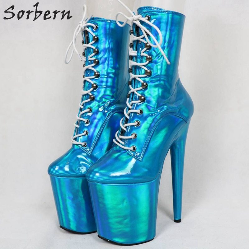 Sorbern Holographic Pink Pole Dance Boots Women 8Inch Extreme High Heel ...