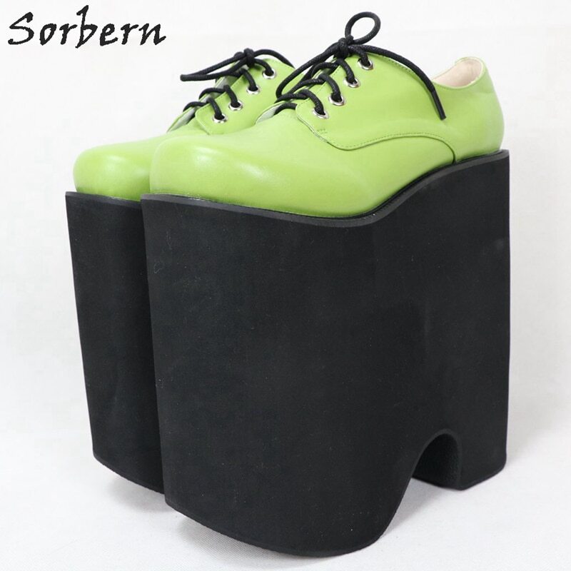 Sorbern Green Punk Style Women Pumps Thick Platform Shoe Lace Up Lolita Shoes Custom Colors Extreme High Heel Pump Heeled