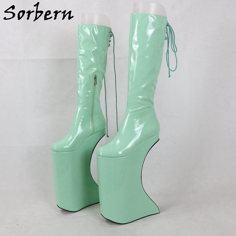 Sorbern Unique Dragqueen Boot With Halfmoon Heels Red Patent Punitive Thick Platform Shoes Custom