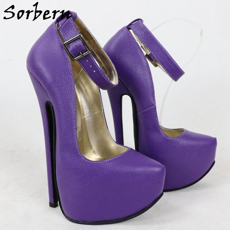 Sorbern Lychee Women Pumps Ankle Straps 20cm High Heels Pointed Toe Platform Shoes Size 38 Guy 1481