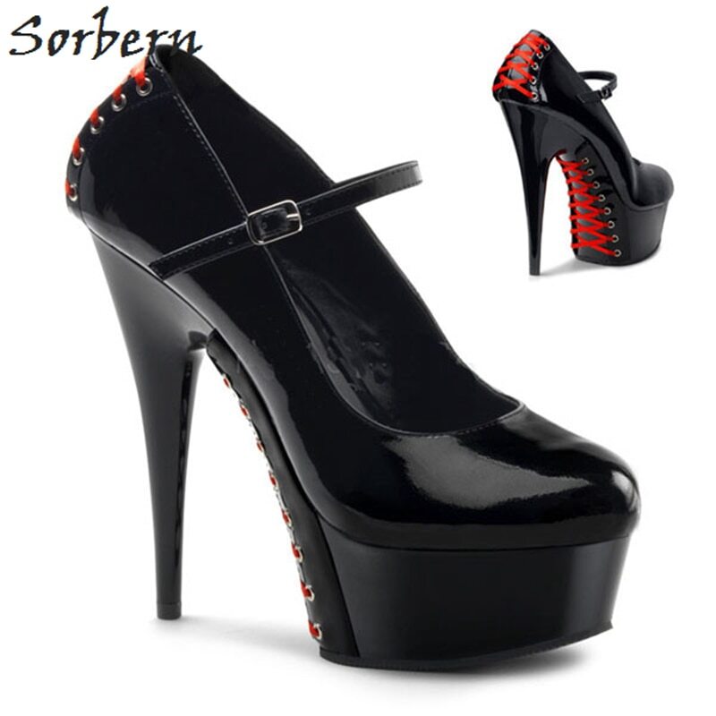 Sorbern 20CM 17CM 15CM High Heel Women Pump Mary Janes Goth Shoes For Women Work Shoes Size 11 Pump Shoes Plus Size Dance Shoes