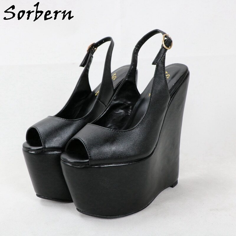 Sorbern Genuine Leather Slingback Pump Shoes Women High Heel 14Cm Stilettos Pointed Toe