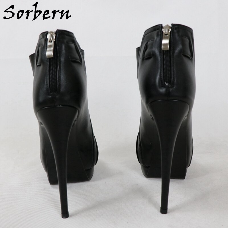 Sorbern Open Toe Women Pump Shoes High Heel Back Zipper Stilettos Platform Shoes Hollow Out Ankle High Lady Shoes Big Size 42