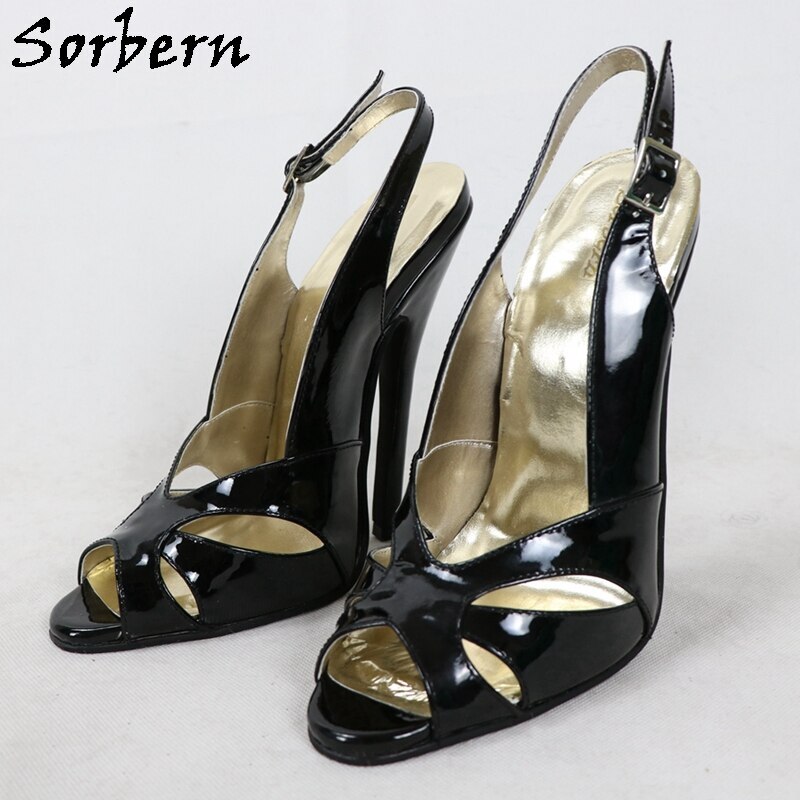 Sorbern Black 16Cm High Heel Sandal Cross Straps Slingbacks Open Toe Stilettos Party Shoes Transgirl Burlesque Heel