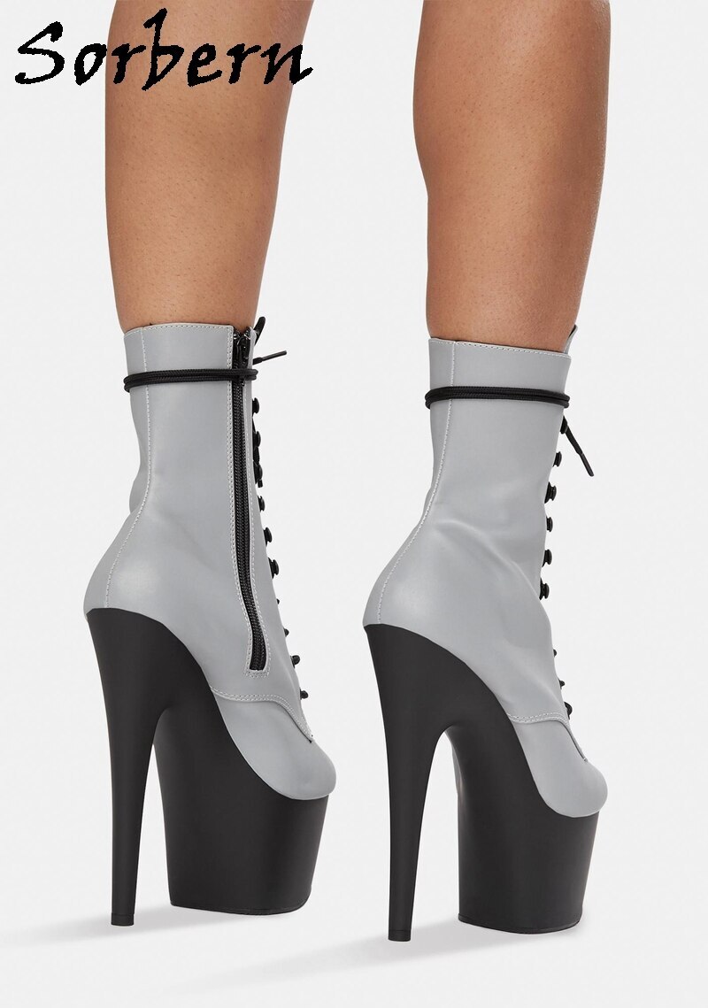 Sorbern 15Cm Reflective Boots Women Platform High Stilettos Heels Customized Colors Lace Up Side Zipper Crossdresser Shoe