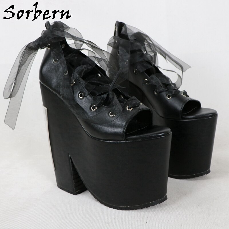 Sorbern Block Heels Women Sandala Wedges Shoes Lace Up Platform Summer Plus Size Women Shoes Goth Sandal New Arrival 2020