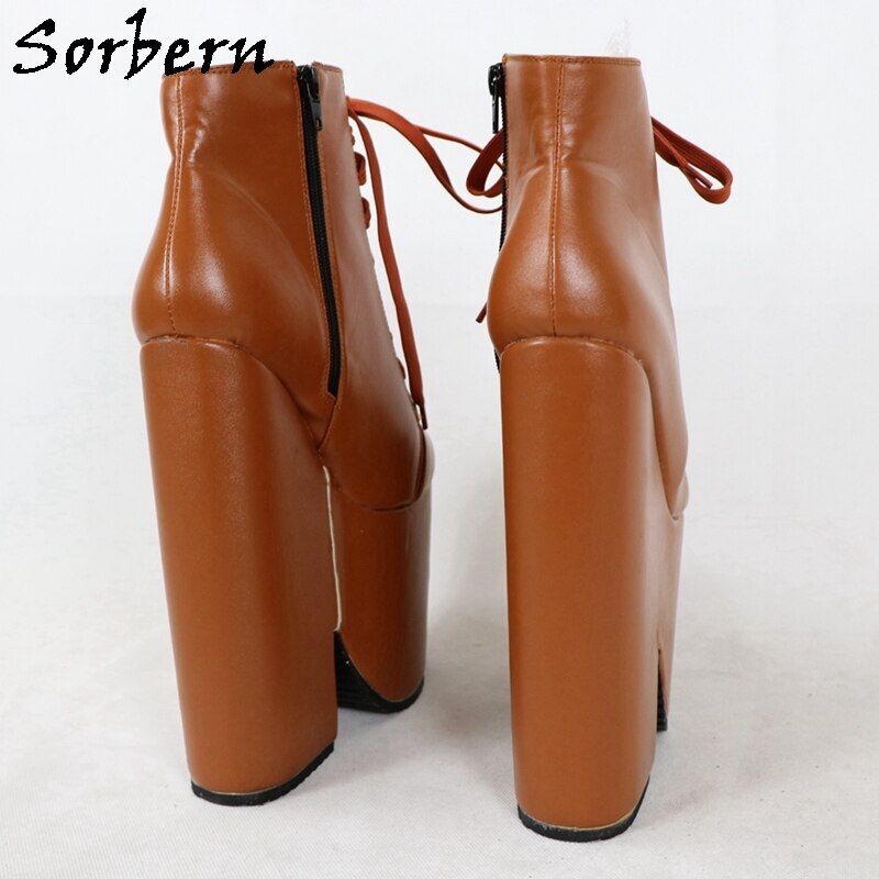 Sorbern Block Heel Ankle Boots Brown Thick Platform Shoe Lace Up Ankle High Booties Unisex 20Cm Gothic Trendy Shoes Customized