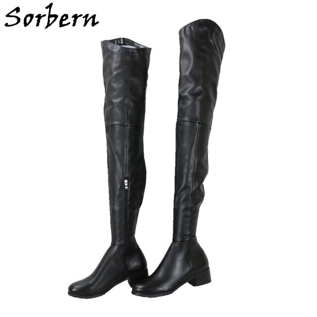 Sorbern Unisex Crotch Thigh High Boots Flat Heel Round Toe Half Zipper Winter Style Long Boot Plush Lining Customized Slim FitSorbern 174 Official