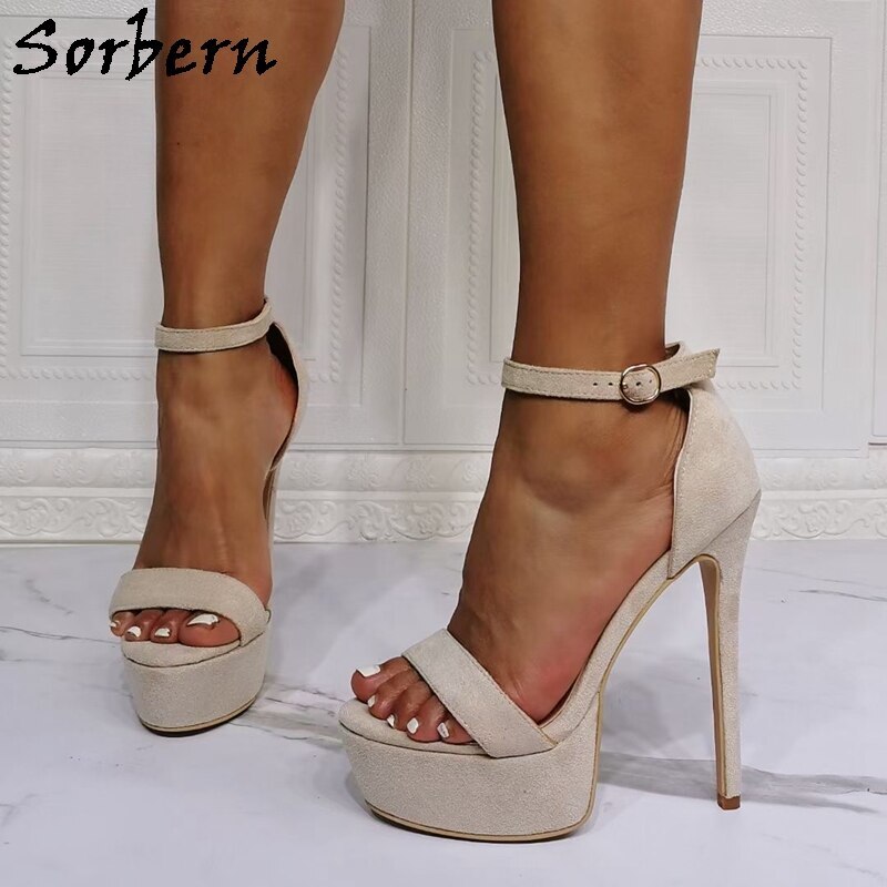 Sorbern Khaki Women Sandals High Heel One-Strap Stilettos Summer Shoe Platform Sandals Slingback Female Shoes Custom Colors