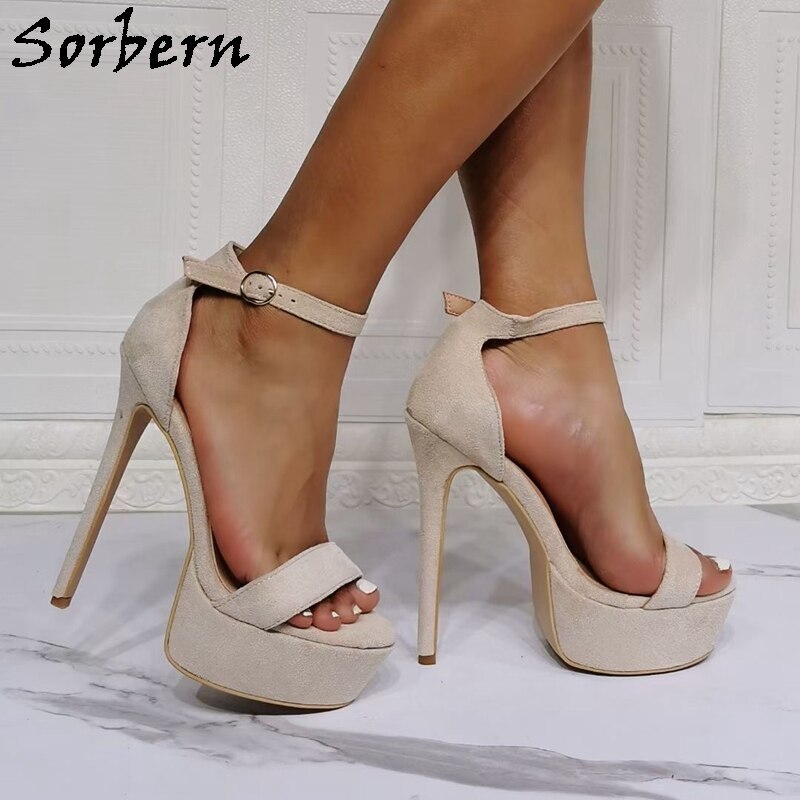 Sorbern Khaki Women Sandals High Heel One-Strap Stilettos Summer Shoe Platform Sandals Slingback Female Shoes Custom Colors