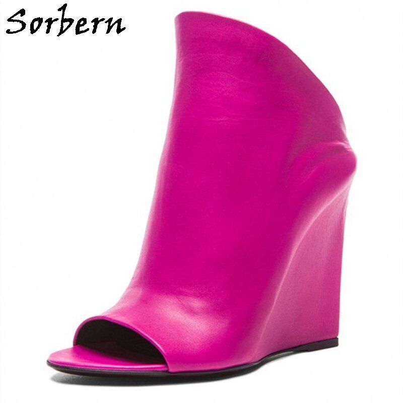 Sorbern Peach Slipper Wedges Shoe Summer Narrow Back Heeled Open Toe Slip On Slides Sandal Female Custom Multi Colors