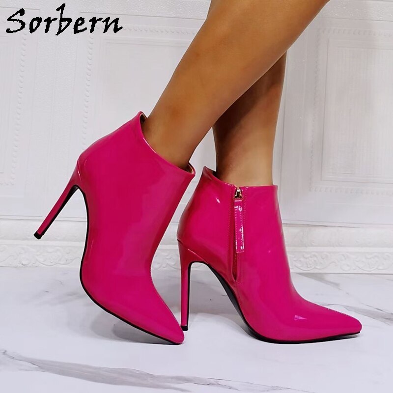 Sorbern Shoes For Women 2021 Lady Boots High Heel Stilettos Pointed Toe Plus Size Wide Fit Ankle Booties Female Shoes Custom