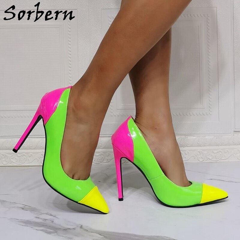 Sorbern Bright Neno Green Women Pumps Slip On Shoe Stilettos Pointed Toe Night Club Part Footwear Shoes Office Pump Multi Colors