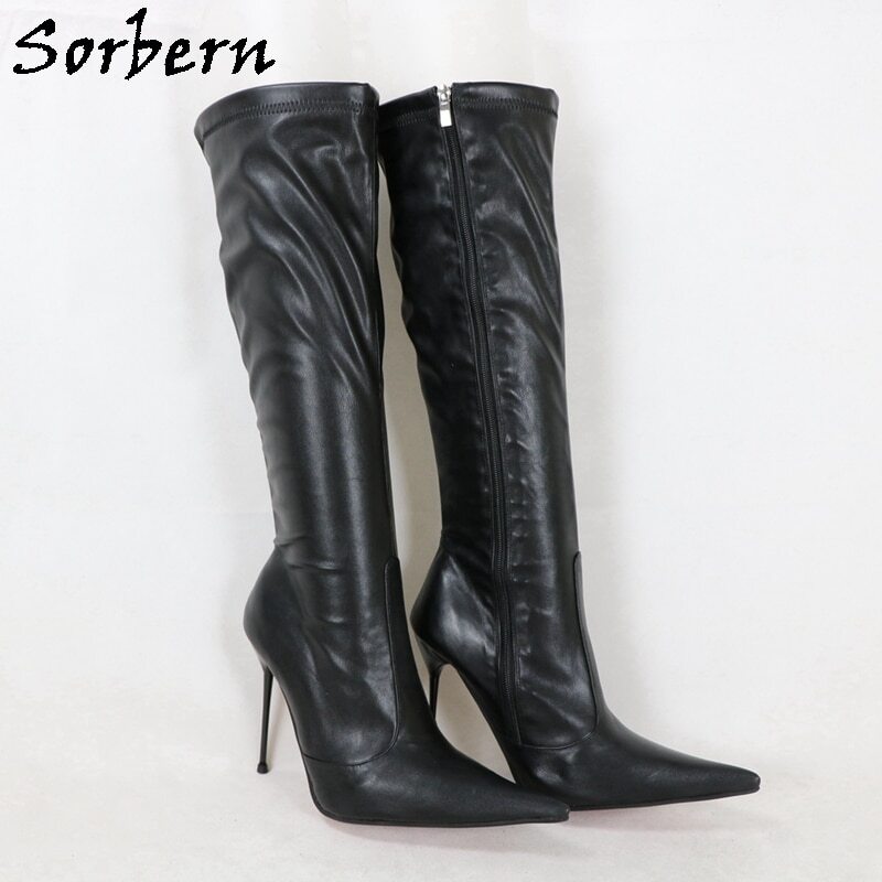 Sorbern Knee High Women Boots Custom Leg Width 12Cm Super Thin High Heels Pointed Toe Italy Style Full Zipper Lady Boots
