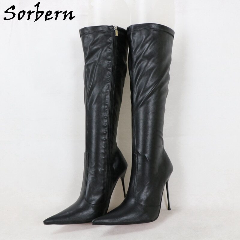 Sorbern Knee High Women Boots Custom Leg Width 12Cm Super Thin High Heels Pointed Toe Italy Style Full Zipper Lady Boots