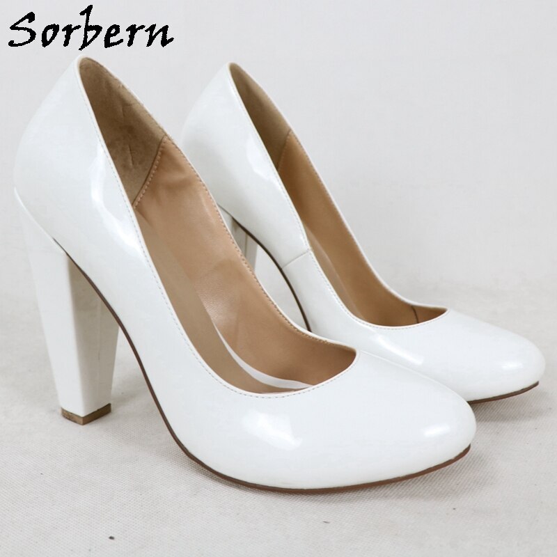 Sorbern Custom White Women Pump High Heels Round Toe Mary Janes Block High Heels Women For Ladies Size 33-48 Custom Service