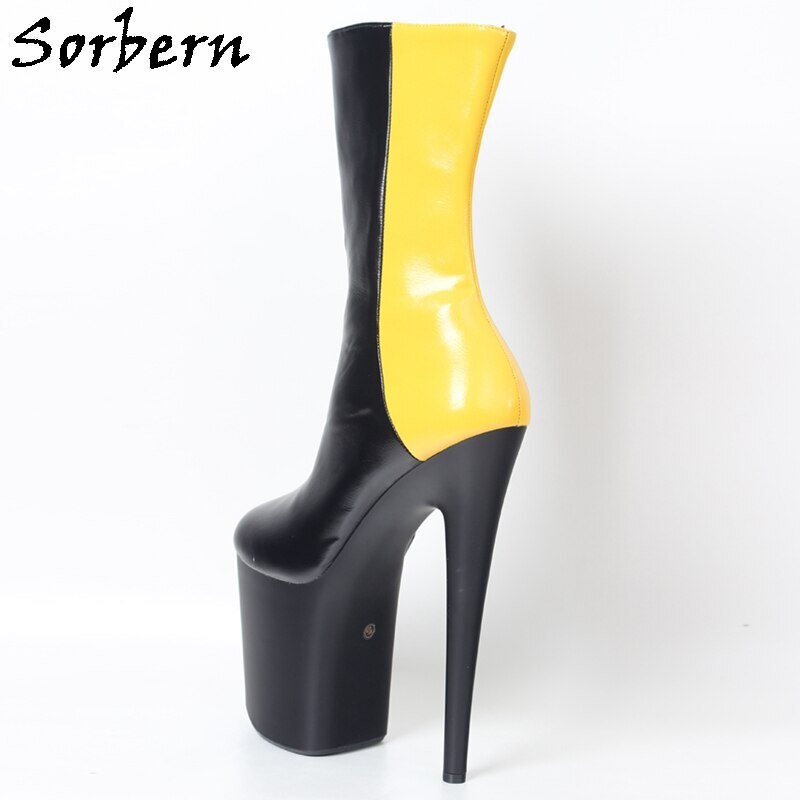 Sorbern Unisex Mid Calf Boots Women Pole Dancer Stripper High Heels 20Cm Fetish Shoe Booties Alternative Fashion Size 36 To 43