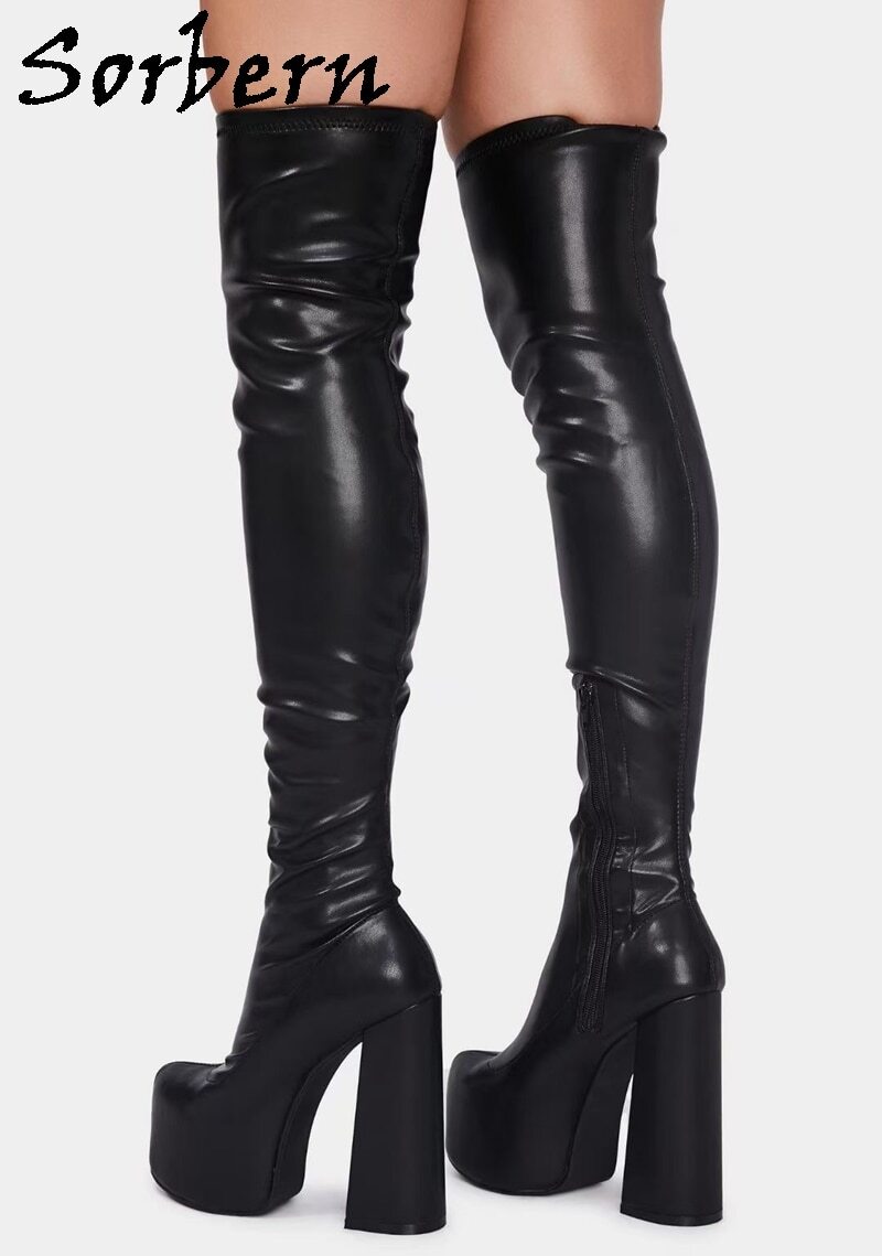 Sorbern Long Thigh High Boot Block Heeled Long Female Shoes Thick Platform Custom Slim Fit Or Wide Fit Boots Multi Colors