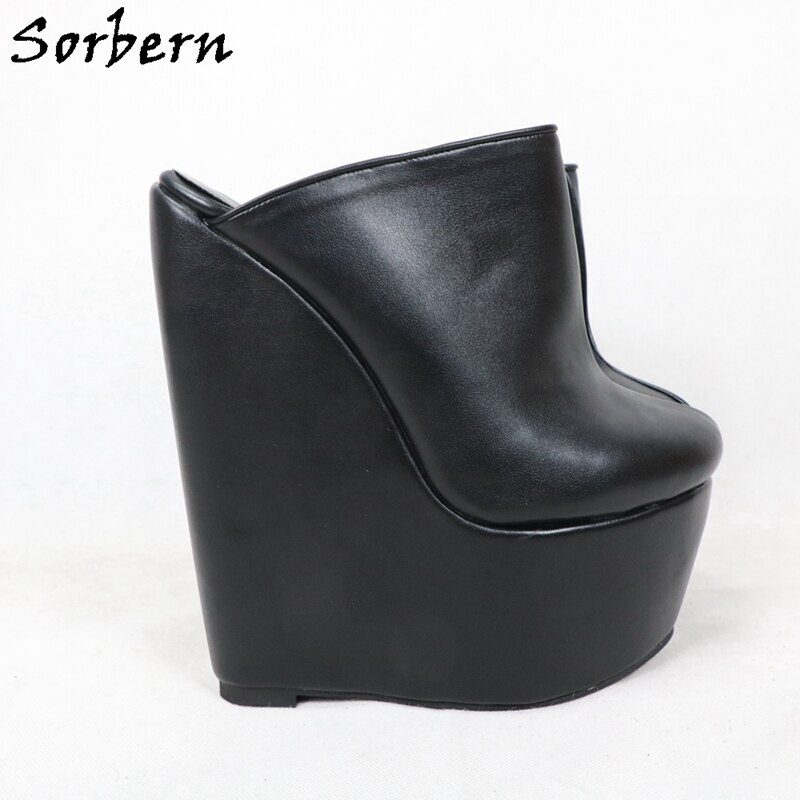 Sorbern Black Women Pump Mules Wedge High Heel Platform Heeled Shoes Pointy Toes Slip On Desinger Shoes Plus Size Women Shoes