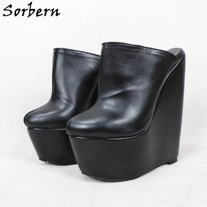 Sorbern Black Women Pump Mules Wedge High Heel Platform Heeled Shoes Pointy Toes Slip On Desinger Shoes Plus Size Women Shoes