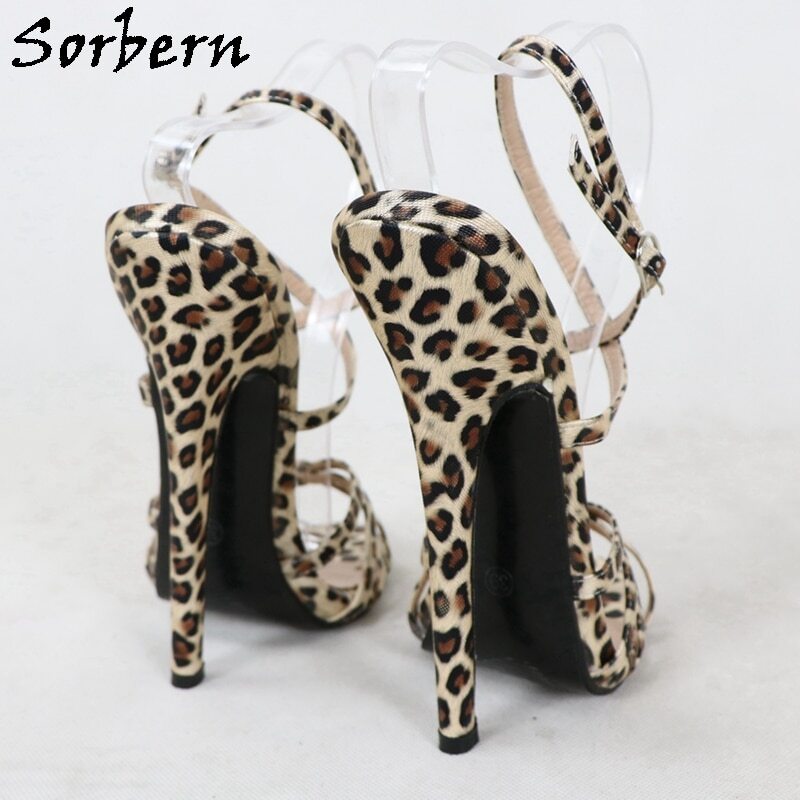 Sorbern 18Cm Stiletto Fetish Sandal High Heels Knot Sexy Mistress Tie Strap Cheetah Leopard Night Club Party Heels Slingbacks