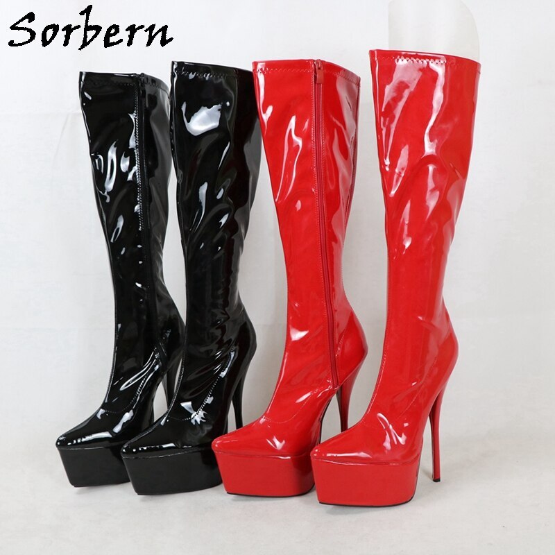 Sorbern Sexy Patent Knee High Women Boots 18Cm Platform Pointed Toe Long Boot Custom