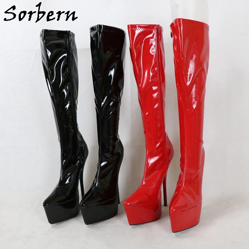 Sorbern Sexy Patent Knee High Women Boots 18Cm Platform Pointed Toe Long Boot Custom