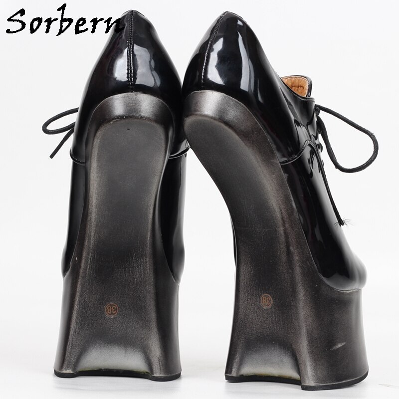 Sorbern Black Xdresser Pump Shoes Women Hoof Sole Heelless Lady Fetish Horse Heels Shoe Lace Up Pumps Custom Cololrs