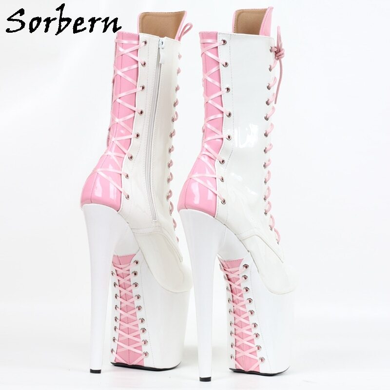 Sorbern Elgant White Boots Women Ankle High Lace Up Style Exotic Pole Dance Acro Style Stripper Heels 8 Inch Custom Colors