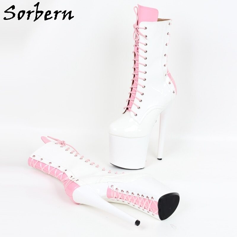 Sorbern Elgant White Boots Women Ankle High Lace Up Style Exotic Pole Dance Acro Style Stripper Heels 8 Inch Custom Colors