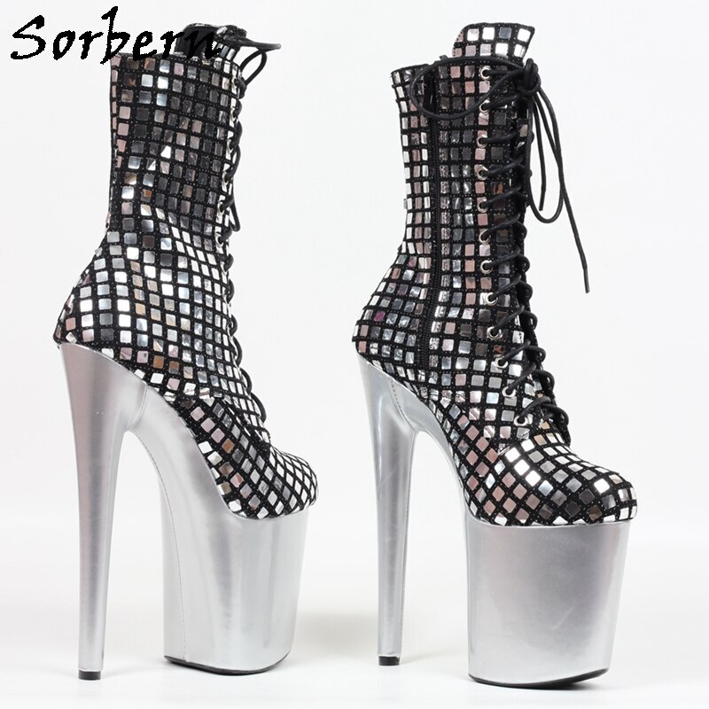 Sorbern Fashion Pole Dancer Boots Ankle High Thick Platform 15Cm 17Cm 20Cm 23Cm High Heels Stripper Shoes Side Zipper