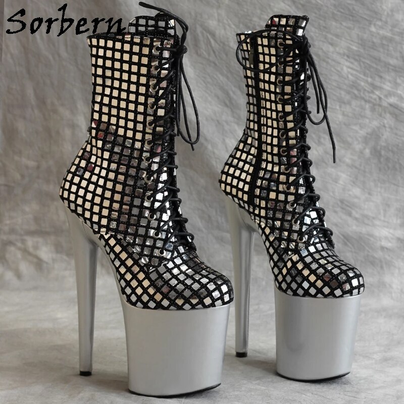 Sorbern Fashion Pole Dancer Boots Ankle High Thick Platform 15Cm 17Cm 20Cm 23Cm High Heels Stripper Shoes Side Zipper