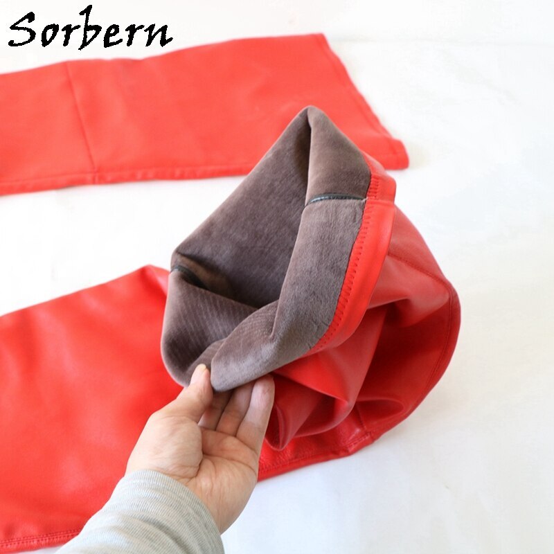 Sorbern Red Streched Genuine Leather Boots Women 110Cm Crotch Thigh High