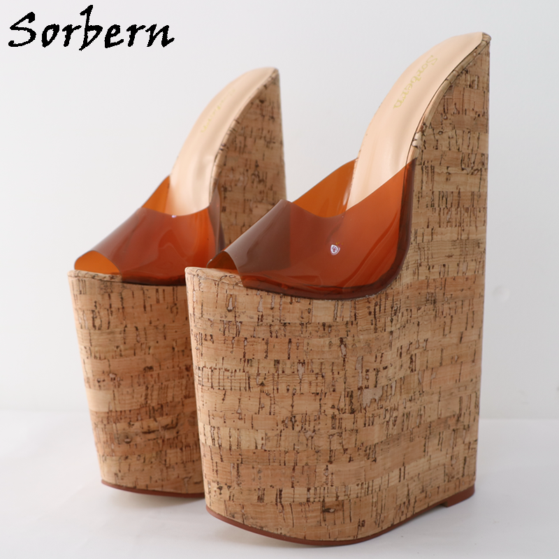 Sorbern 30Cm Extreme High Heel Sandals Slim Fit Platform Wedges Transparent Pvc Crok
