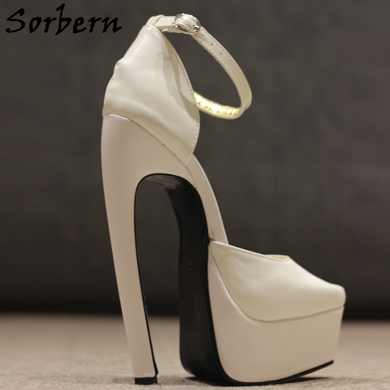 Sorbern Ivory Ankle Strap Pump Women Shoes Pointed Toe Visible Platform Shoes Curved Heeled 18Cm Play Fun Bed Footwear For Wife