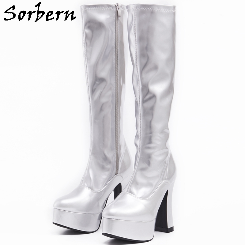 Sorbern Fashion Knee High Lady Boots Block Heeleds Streched Leg Platform Shoes Chunky Heel Customized Wide Calf Fit Or Slim Fit