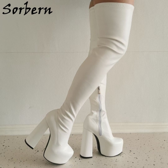 Sorbern Yellow Crotch Thigh High Boots Unisex 20Cm Block High Heels