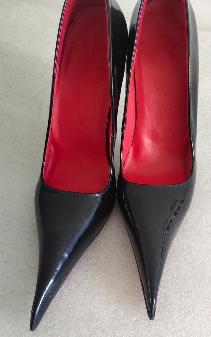 Sorbern Black Real Leather Women Pump Shoe 12Cm Metal High Heel