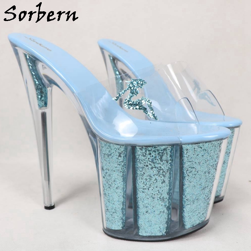 Sorbern Yellow Glitter Red In Sole Perspex Heels Slipper Women